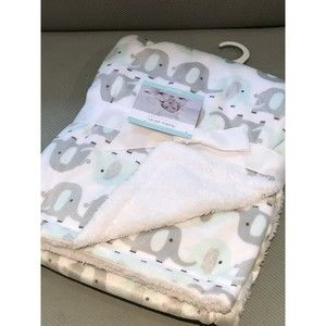 Baby Gear Gray Mint Elephant Baby Blanket Sherpa 30x30" New